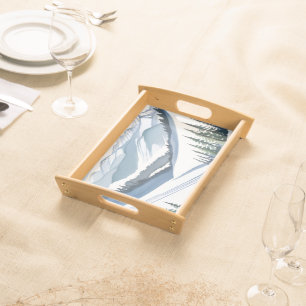 Ski Mountain Watercolor Serving Tray
