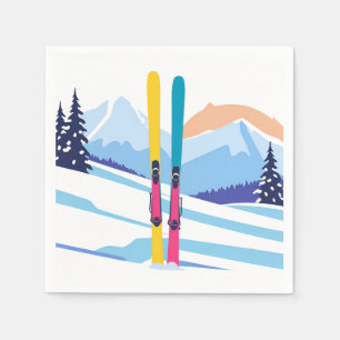 Ski Mountain Watercolor Winter Napkins