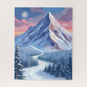 Ski Mountain Winter Nature Landscape Painting Jigsaw Puzzle