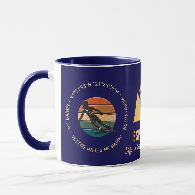 Ski Mt. Baker, Washington - Lady Skier On Dark Mug (Left)