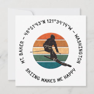 Ski Mt. Baker, Washington - Man Skier, Black Text Holiday Card