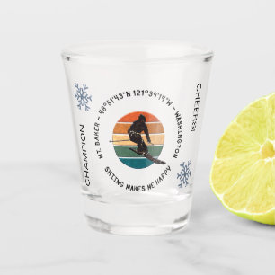 Ski Mt. Baker, Washington - Man Skier, Black Text Shot Glass