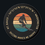Ski Mt. Baker, Washington - Man Skier, Yellow Text Magnet<br><div class="desc">Attractive composition of a man mountain or downhill skier against the background of the colorful circle. The text "MT. BAKER - 48°51'43"N 121°39'14"W - WASHINGTON, SKIING MAKES ME HAPPY" of golden-yellow color goes around the image. Winter sports, holidays, travel, and adventure magnet. Popular skiing places in the United States of...</div>