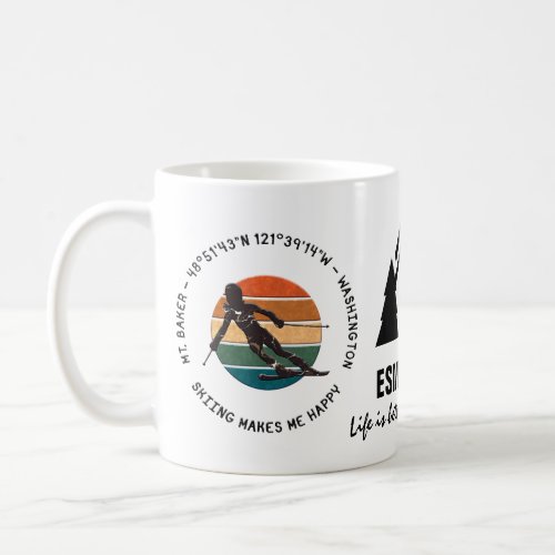 Ski Mt Baker Washington _ Woman Skier Black Text Coffee Mug