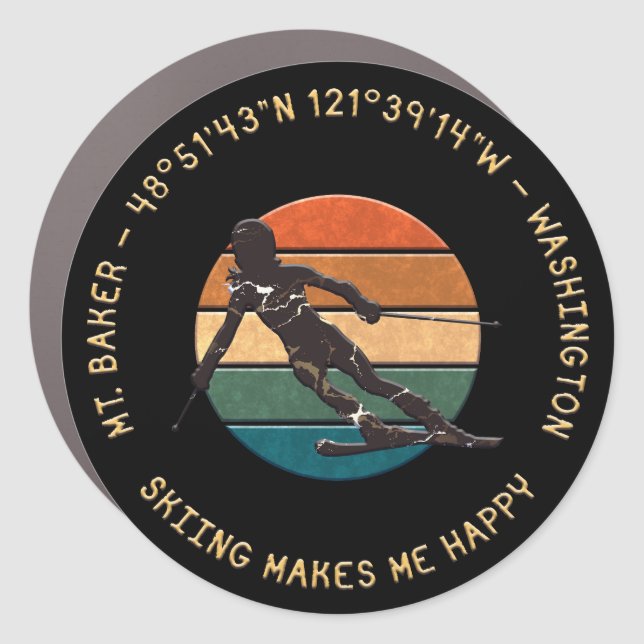 Ski Mt. Baker, Washington - Woman Skier On Dark Car Magnet (Front)