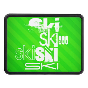 Ski; Neon Green Stripes Tow Hitch Cover