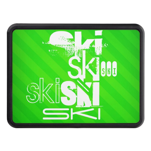 Ski; Neon Green Stripes Tow Hitch Cover (Front)