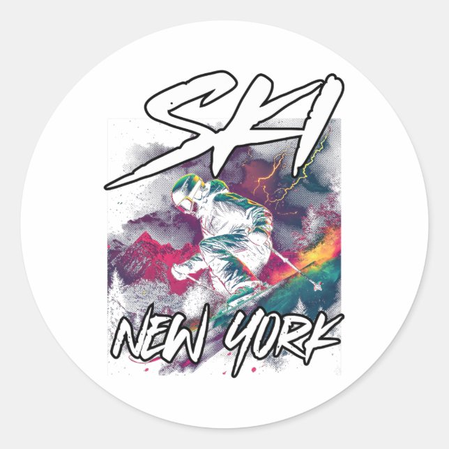 Ski New York Downhill Skiing Adventure Skiing New  Classic Round Sticker (Front)
