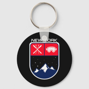 Ski New York Mountain Skiing Trail Skier Goggle Po Keychain