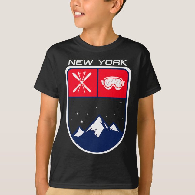 Ski New York Mountain Skiing Trail Skier Goggle Po T-Shirt (Front)