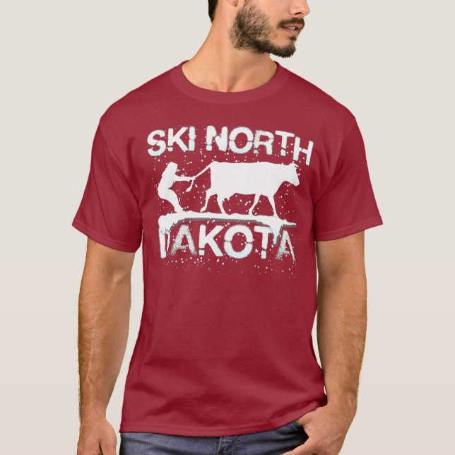 Ski North Dakota State Cow Lover  Farmer Skiing T-Shirt (Front)