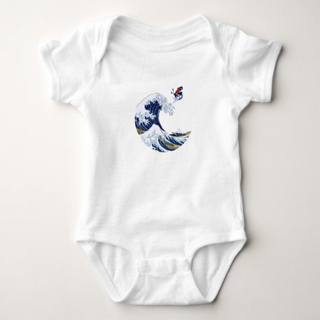 Ski on The Great Wave of Kanagawa Japanese  Baby Bodysuit (Front)