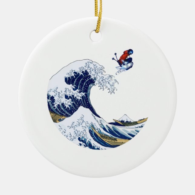 Ski on The Great Wave of Kanagawa Ornament (Front)
