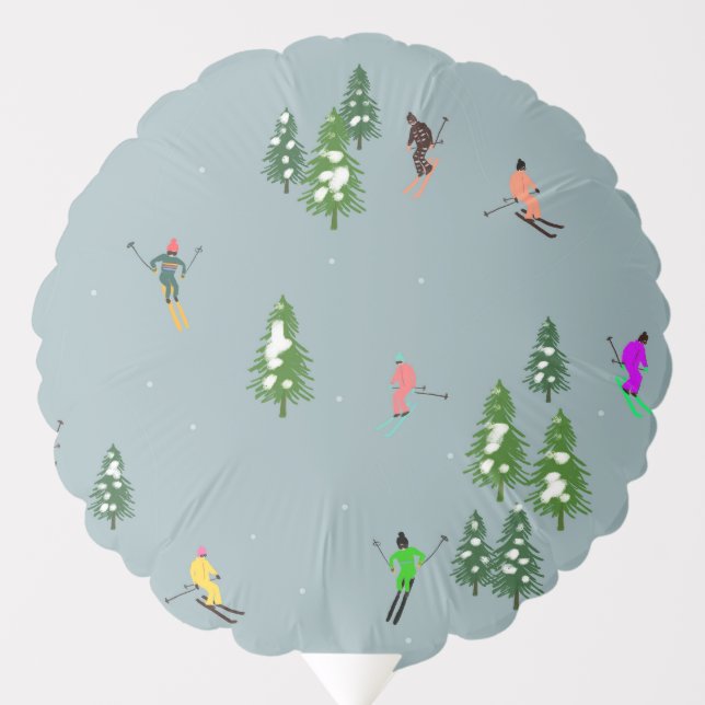  Ski Opening Christmas Skiing Holiday Skiers Blue  Balloon (Front)