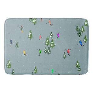 Ski Opening Christmas Skiing Holiday Skiers Blue Bath Mat