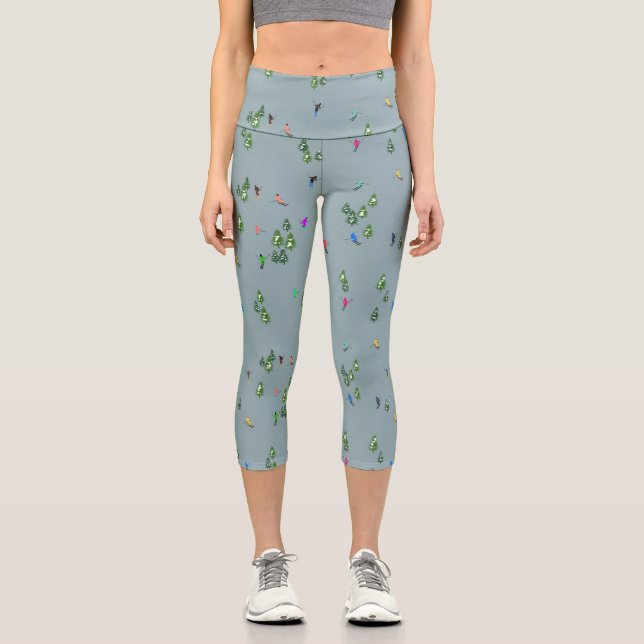  Ski Opening Christmas Skiing Holiday Skiers Blue  Capri Leggings (Front)