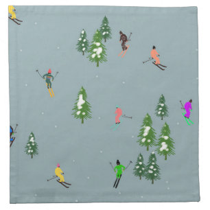  Ski Opening Christmas Skiing Holiday Skiers Blue  Cloth Napkin