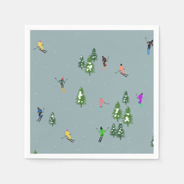  Ski Opening Christmas Skiing Holiday Skiers Blue Napkins (Front)