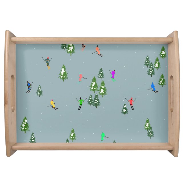  Ski Opening Christmas Skiing Holiday Skiers Blue  Serving Tray (Front)