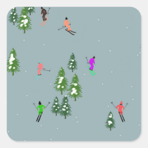 Ski Opening Christmas Skiing Holiday Skiers Blue Square Sticker