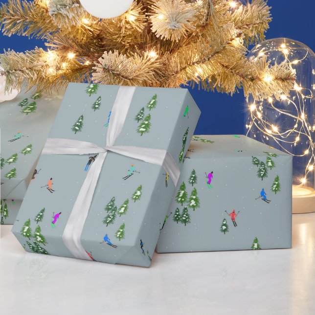  Ski Opening Christmas Skiing Holiday Skiers Blue Wrapping Paper (Holidays)