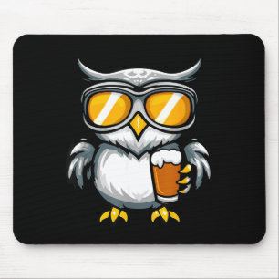 Ski owl with beer _ apres ski comic mouse pad