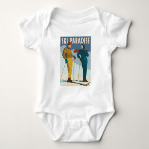Ski Paradise Vintage Print Baby Bodysuit