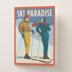 Ski Paradise Vintage Print Pocket Folder