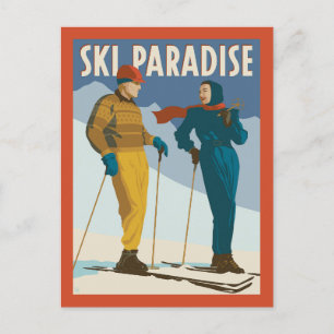 Ski Paradise Vintage Print Postcard