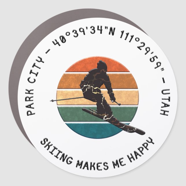 Ski Park City, Utah - Man Skier, Black Text Car Magnet (Front)