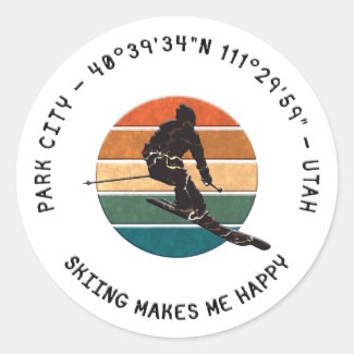 Ski Park City, Utah - Man Skier, Black Text