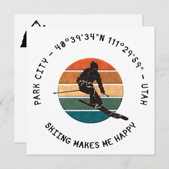 Ski Park City, Utah - Man Skier, Black Text Holiday Card (Front/Back)