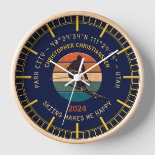 Ski Park City, Utah - Man Skier Golden Text Clock