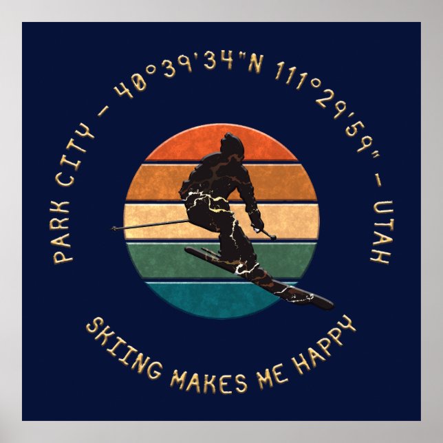 Ski Park City, Utah - Man Skier Golden Text Poster (Front)