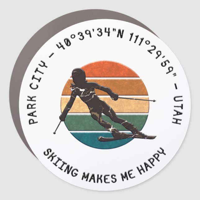 Ski Park City, Utah - Woman Skier, Black Text Car Magnet (Front)