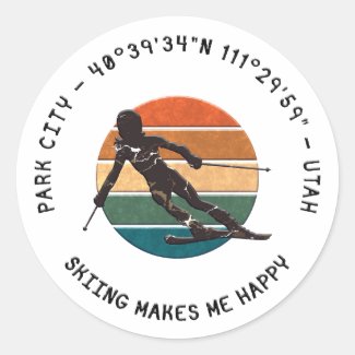 Ski Park City, Utah - Woman Skier, Black Text