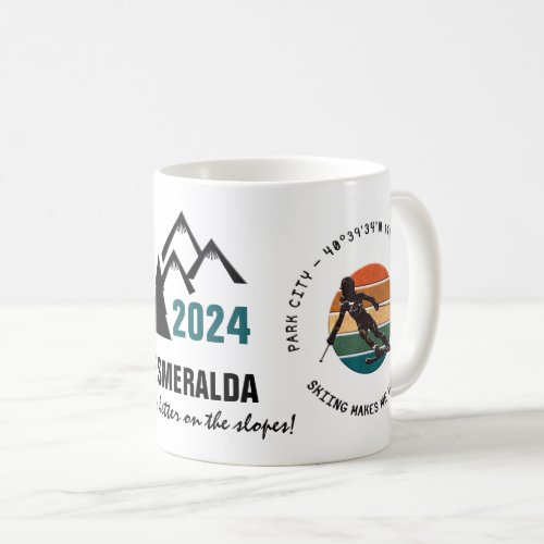 Ski Park City Utah _ Woman Skier Black Text Coffee Mug