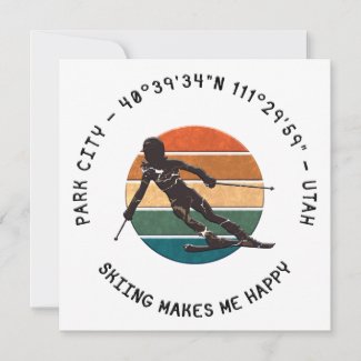 Ski Park City, Utah - Woman Skier, Black Text