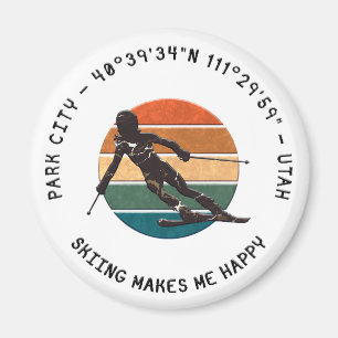 Ski Park City, Utah - Woman Skier, Black Text Magnet