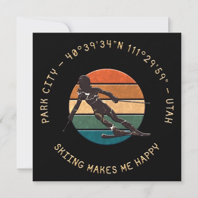 Ski Park City, Utah - Woman Skier, Golden Text Holiday Card (Front)