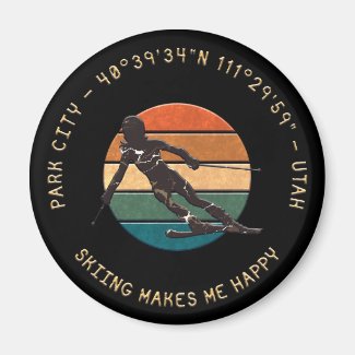 Ski Park City, Utah - Woman Skier, Golden Text