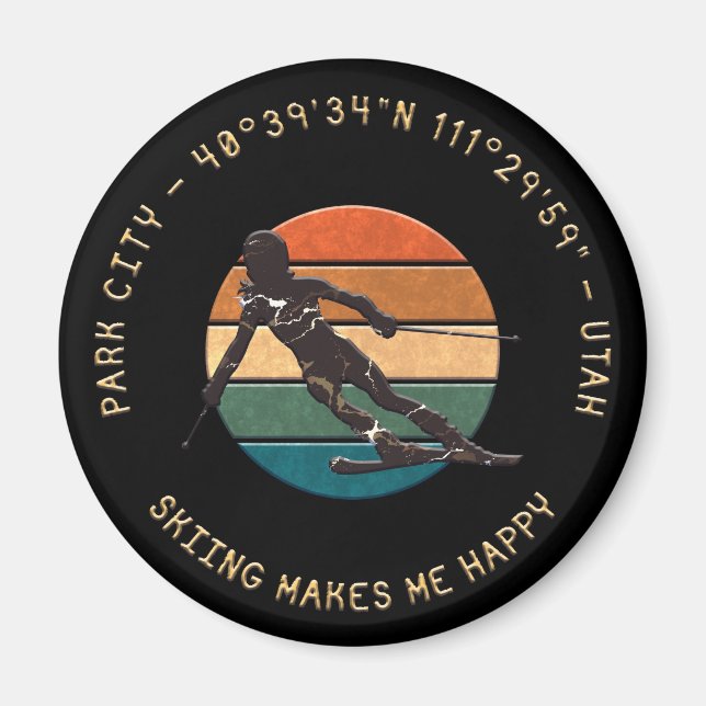 Ski Park City, Utah - Woman Skier, Golden Text Magnet (Front)