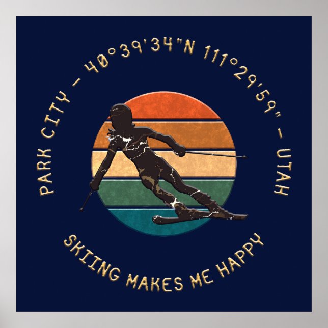 Ski Park City, Utah - Woman Skier, Golden Text Poster (Front)