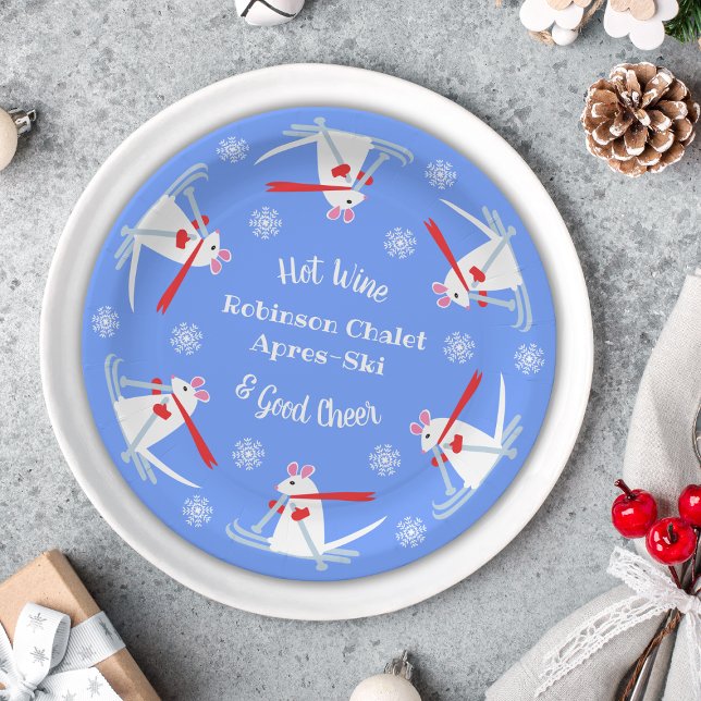 Ski Party Apres Ski Christmas Mice on Skis Paper Plates (Creator Uploaded)
