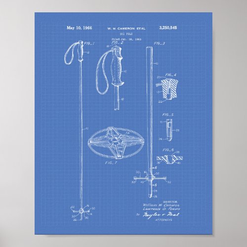 Ski Pole 1966 Patent Art Blueprint Poster