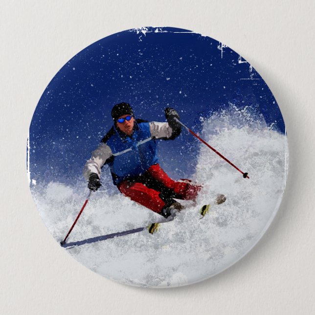 Ski Racing Down the Mountain Button (Front)