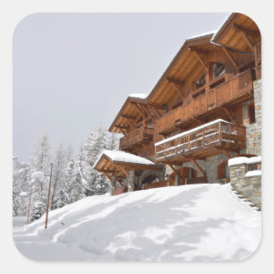 Ski resort chalet square sticker