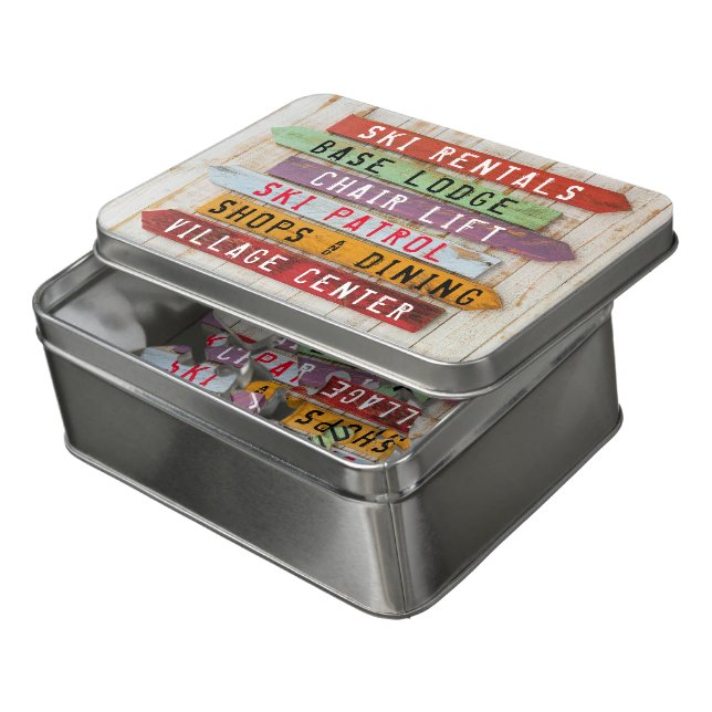 Ski Resort Rustic Wood Sign Jigsaw Puzzle (Lid Open)