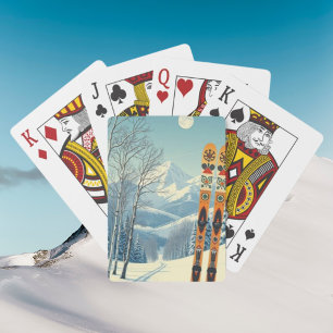 Ski Resort snowy mountain vacation Postcard Poker Cards