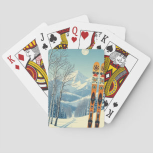 Ski Resort snowy mountain vacation Postcard Poker Cards